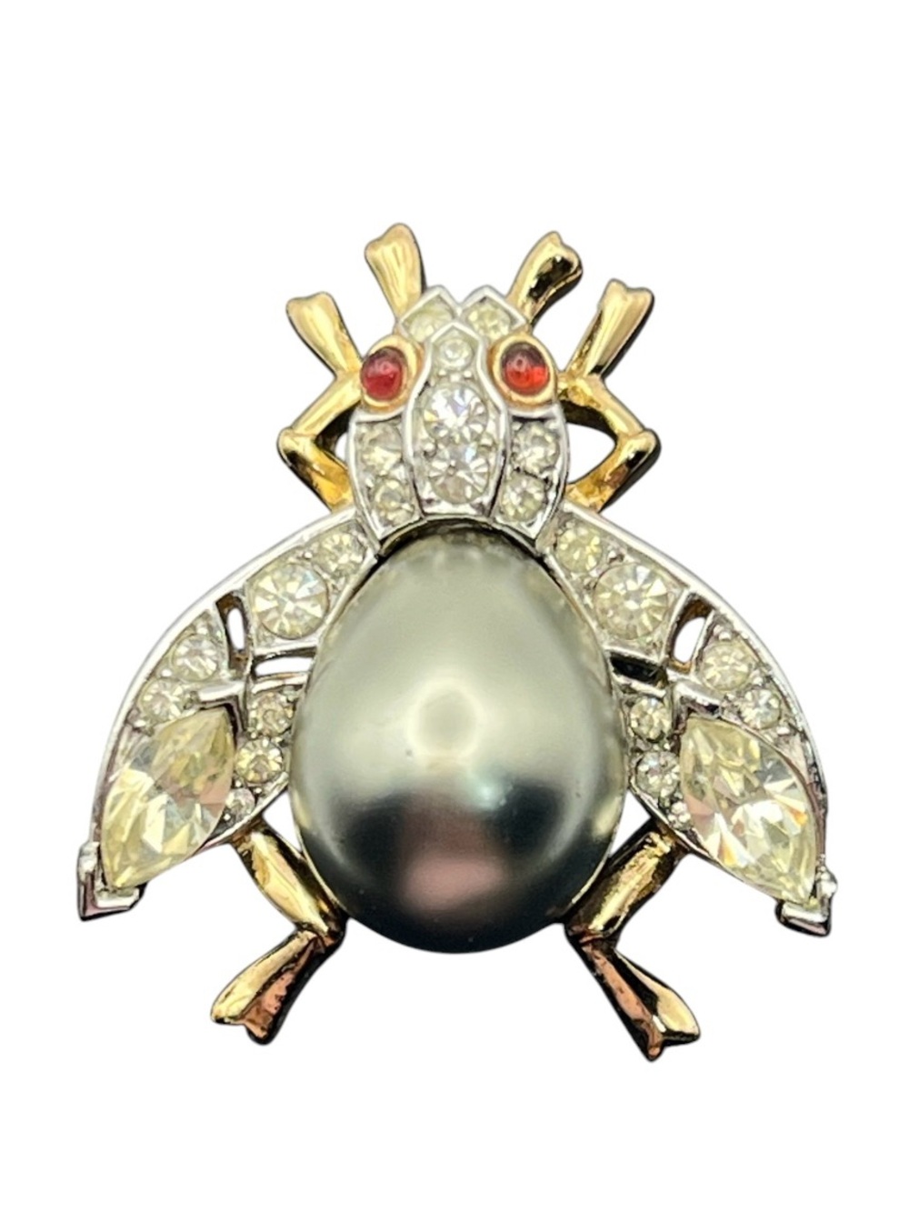 Alfred Philippe Crown Trifari insect fly bug jelly belly rhinestone brooch pin